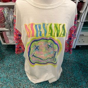 XL Nirvana Tee or Teeshirt Dress with patterned sleeves